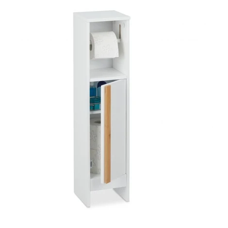 Úzka kúpeľňová skrinka so stojanom na toaletný papier RelaxDays RD35347, biela
