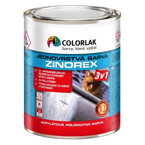 COLORLAK ZINOREX S2211 - Akrylátová farba na oceľ a pozink RAL 9010 - biela 9 L