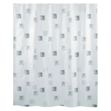 Spirella sprchový záves MILANO, motív štvorcov, bielo-strieborný, 180 × 200 cm, polyester