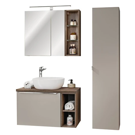 Kúpeľňová zostava SantaFe 80 cm so skrinkami, umývadlom a zrkadlom taupe/dub santa fe vintage Comad