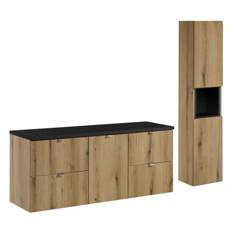 Kúpeľňová zostava Nova Oak I so skrinkami 140 cm dub evoke/čierna Comad
