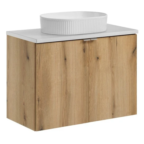 Závesná skrinka Nova Oak II s doskou a umývadlom 80 cm dub coast evoke/biela Comad