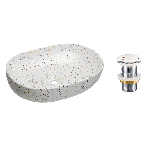 Súprava keramického umývadla na dosku a výpuste Lili biela/terazzo Comad