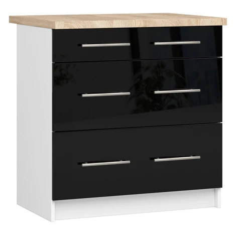 Kuchynská skrinka Olivie S 80 cm 3S biela/čierny lesk/dub sonoma