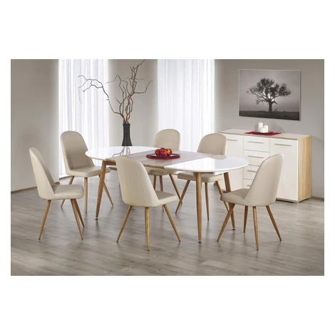 Oválny rozkladací jedálenský stôl Edward 120/200 cm biely/medový dub Halmar