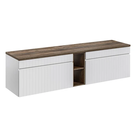 Závesná skrinka pod umývadlo Iconic s doskou 180 cm biela/dub santa fe vintage Comad