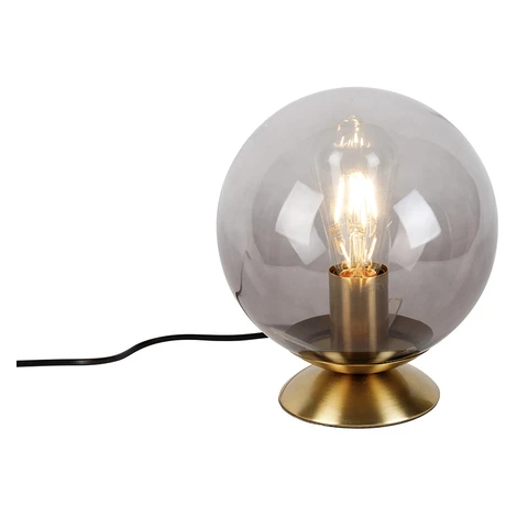 Art Deco stolná lampa mosadz s dymovým sklom - Pallon QAZQA