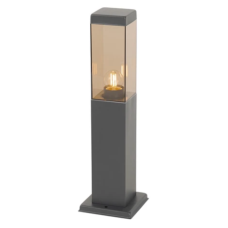 Moderný vonkajší lampáš tmavosivý s dymovým sklom 45 cm - Malios QAZQA