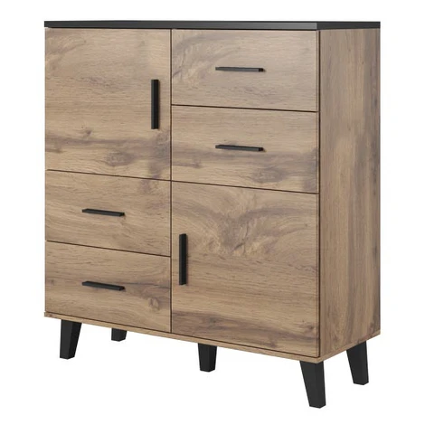 CAMA MEBLE Lotta 110 2D4S dvojdverová komoda so zásuvkami dub wotan / čierna