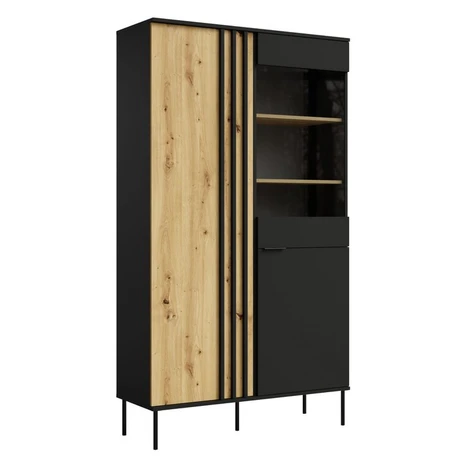 KONDELA Rimina 2D dvojdverová vitrína čierna / dub artisan Tempo Kondela