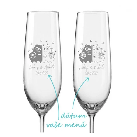 Svadobné poháre na sekt Zamilované mačky, 2 ks