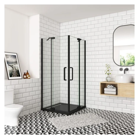 H K - Sprchovací kút AIRLINE BLACK R909, 90x90, s dvoma jednokrídlovými dverami s pevnou stenou,