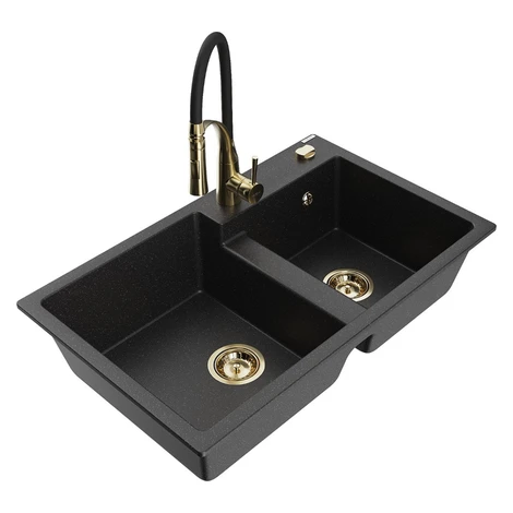 MEXEN/S MEXEN/S - Tomas granitový drez 2-bowl vrátane batérie Aster, čierna/strieborná metalík 6