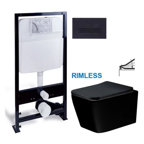 PRIM predstenový inštalačný systém s čiernym tlačidlom 20/0044 + WC MEXEN TEO ČERNÁ Rimless + SE