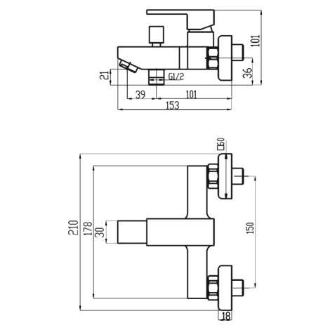 NOVASERVIS - Vaňová nástenná batéria bez sprchovej súpravy 150 mm 98820/1,0