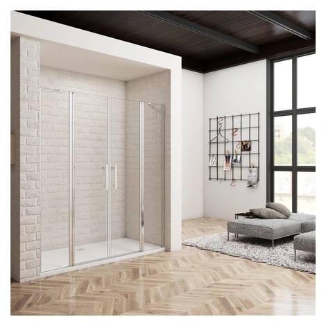 H K - Dvojkrídlové asymetrické sprchové dvere s pevnou stenou MELODY B2 176x195cm, číre sklo SE-