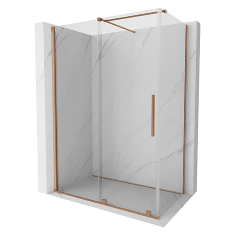 MEXEN/S - Velár sprchovací kút 140 x 75, transparent, kartáčovaná meď 871-140-075-01-65