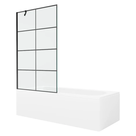 MEXEN/S - Vega obdĺžniková vaňa 180 x 80 cm s panelom + vaňová zástena 100, čierna vzor 55011808