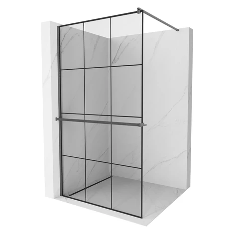 MEXEN/S - Kioto+ Sprchová zástena WALK-IN s poličkou a držiakom uterákov 100 x 200, čierny vzor,