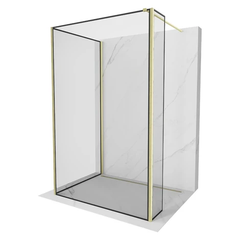 MEXEN/S - Kyoto Sprchová zástena WALK-IN 100 x 100 x 30, čierny vzor, zlatá kartáčovaná 800-100-