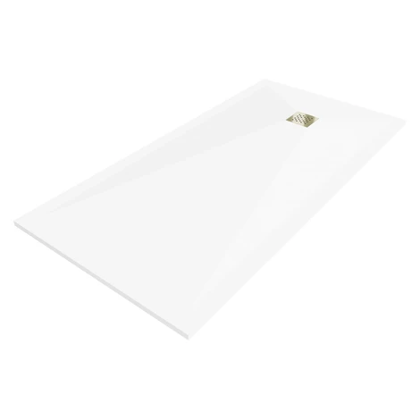 MEXEN/S - Stone+ obdĺžniková sprchová vanička 180 x 90, biela, mriežka zlatá 44109018-G