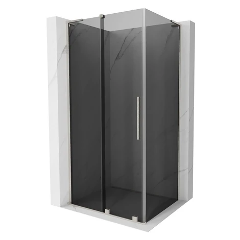MEXEN/S - Velar L sprchovací kút, posuvné dvere 120 x 85, grafit, nikel kartáčovaný 871-120-085-