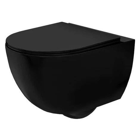 REA - Závesná WC misa vrátane sedátka RIMLESS Carlo Mini Slim čierna matná REA-C8489