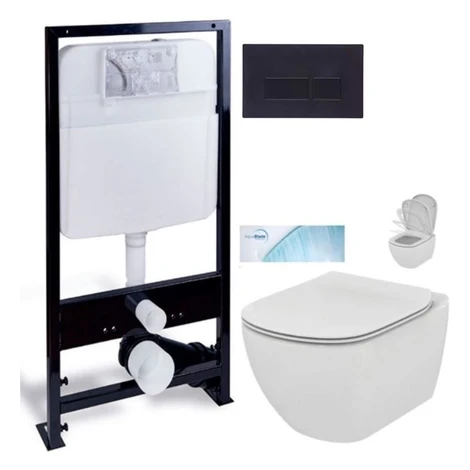 PRIM predstenový inštalačný systém s čiernym tlačidlom 20/0044 + WC Ideal Standard Tesi so sedad