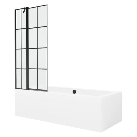 MEXEN/S - Cube obdĺžniková vaňa 170 x 80 cm s panelom + vaňová zástena 80, čierna vzor 550517080