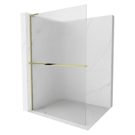 MEXEN/S - Kioto+ L Sprchová zástena WALK-IN s poličkou a držiakom uterákov 110 x 200, prúžky, zl
