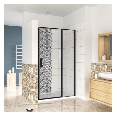 H K - Sprchové dvere BLACK SAFIR B5 120, jednokrídlové s pevnou stenou 119-121 x 185 cm SE-BLACK