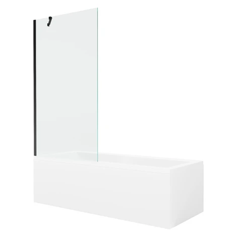MEXEN/S - Cubik obdĺžniková vaňa 150 x 70 cm s panelom + vaňová zástena 90, transparent, čierna 