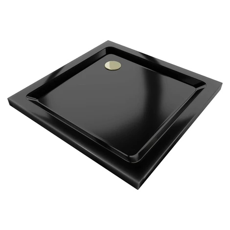 MEXEN/S - Flat sprchová vanička štvorcová slim 90 x 90, černá + zlatý sifón 40709090G