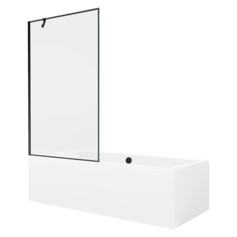 MEXEN/S - Cube obdĺžniková vaňa 180 x 80 cm s panelom + vaňová zástena 100, čierna vzor 55051808