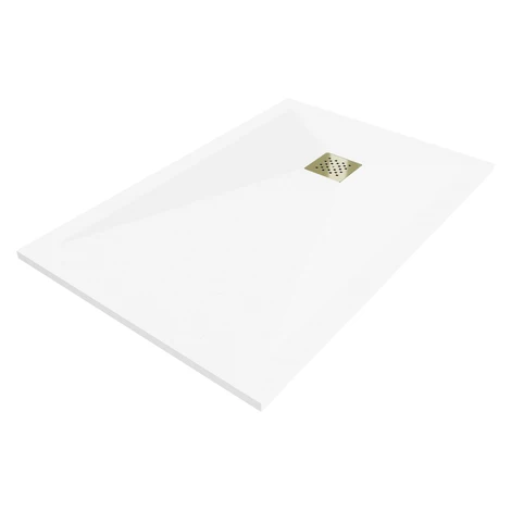 MEXEN/S - Stone+ obdĺžniková sprchová vanička 130 x 90, biela, mriežka zlatá 44109013-G