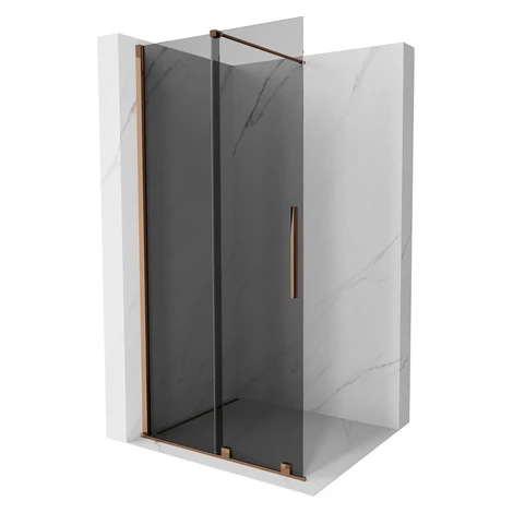 MEXEN/S - Velar Sprchová zástena posuvná Walk-in 85 x 200, grafit 8 mm, ružové zlato 871-085-000