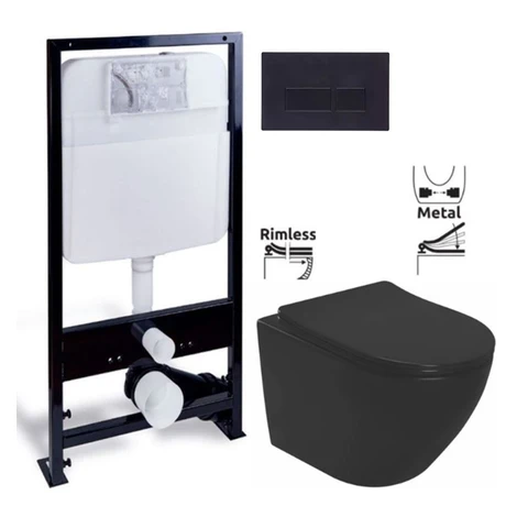 PRIM predstenový inštalačný systém s čiernym tlačidlom 20/0044 + WC REA CARLO MINI RIMLESS ČIERN