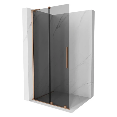 MEXEN/S - Velar L Sprchová zástena posuvná Walk-in 120 x 200, grafit 8 mm, meď kartáčovaná 871-1