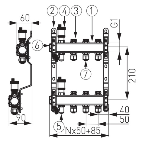 NOVASERVIS - Rozdeľovač nerez s regulačnými mechanickými ventilmi 9okruhy SN-RO09S