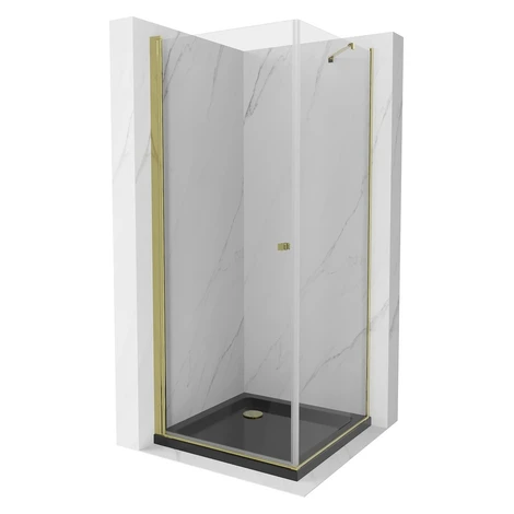 MEXEN/S - Pretória sprchovací kút 70x70, transparent, zlatá + sprchová vanička vrátane sifónu 85
