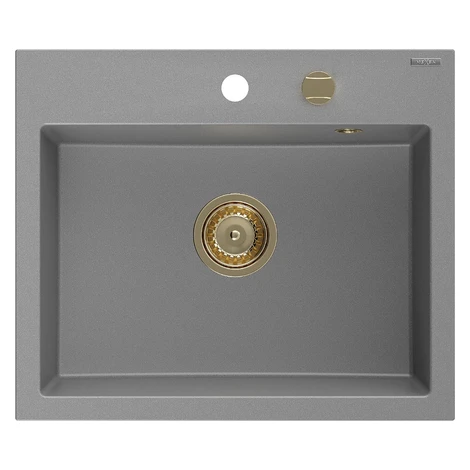 MEXEN/S MEXEN/S - Oscar granitový drez 580 x 490 mm, sivá, zlatý sifón 6519581000-71-G