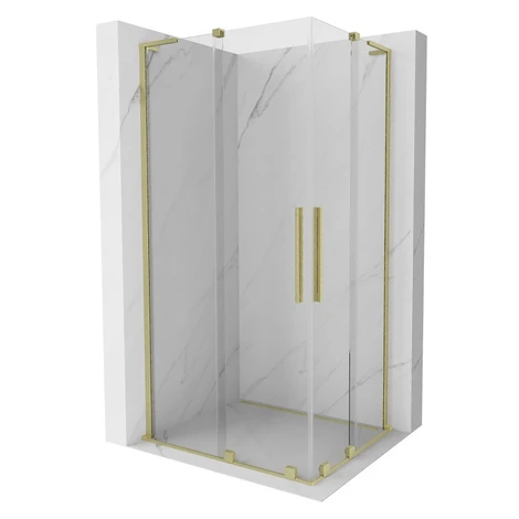MEXEN/S - Velar L Duo sprchovací kút, posuvné dvere 90 x 80, transparent, zlato kartáčovaná 871-