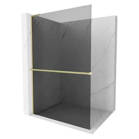 MEXEN/S - Kioto+ L Sprchová zástena WALK-IN s poličkou a držiakom uterákov 110 x 200, grafit, zl