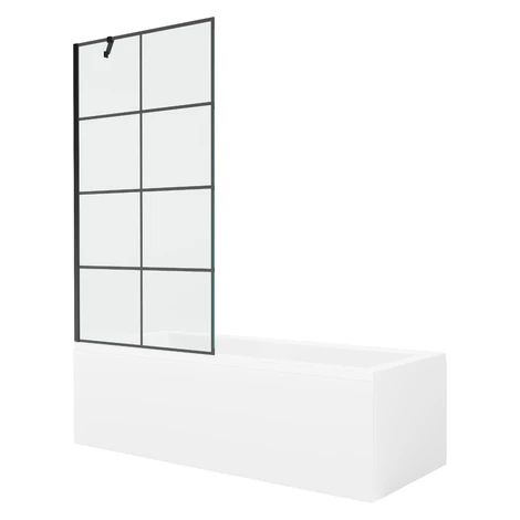 MEXEN/S - Cubik obdĺžniková vaňa 160 x 70 cm s panelom + vaňová zástena 90, čierna vzor 55031607