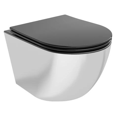 MEXEN - Lena Závesná WC misa vrátane sedátka s slow-slim, duroplast, čierna mat / strieborná 302