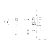SAPHO - CUBEMIX podomietková sprchová batéria, 2 výstupy, zlato mat CM042GB