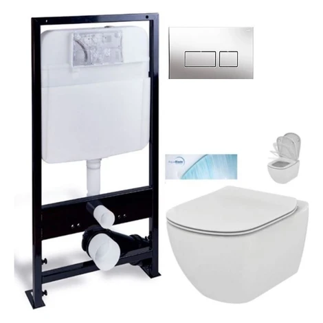 PRIM předstěnový instalační systém s chromovým tlačítkem 20/0041 + WC Ideal Standard Tesi so sed