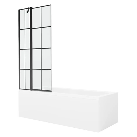 MEXEN/S - Cubik obdĺžniková vaňa 160 x 70 cm s panelom + vaňová zástena 80, čierna vzor 55031607