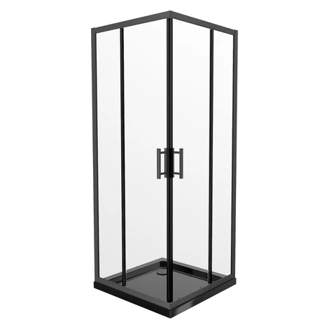 MEXEN/S - Rio štvorcový sprchovací kút 90 x 90, transparent, čierny + vanička so sifónom Flat, č