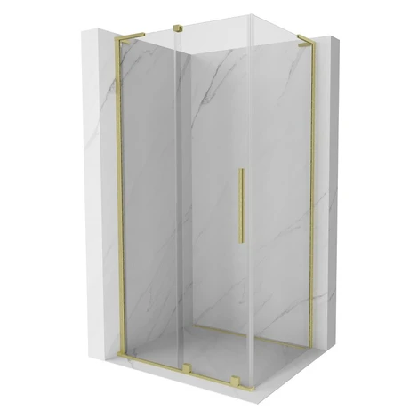 MEXEN/S - Velar L sprchovací kút, posuvné dvere 110 x 75, transparent, zlato kartáčovaná 871-110